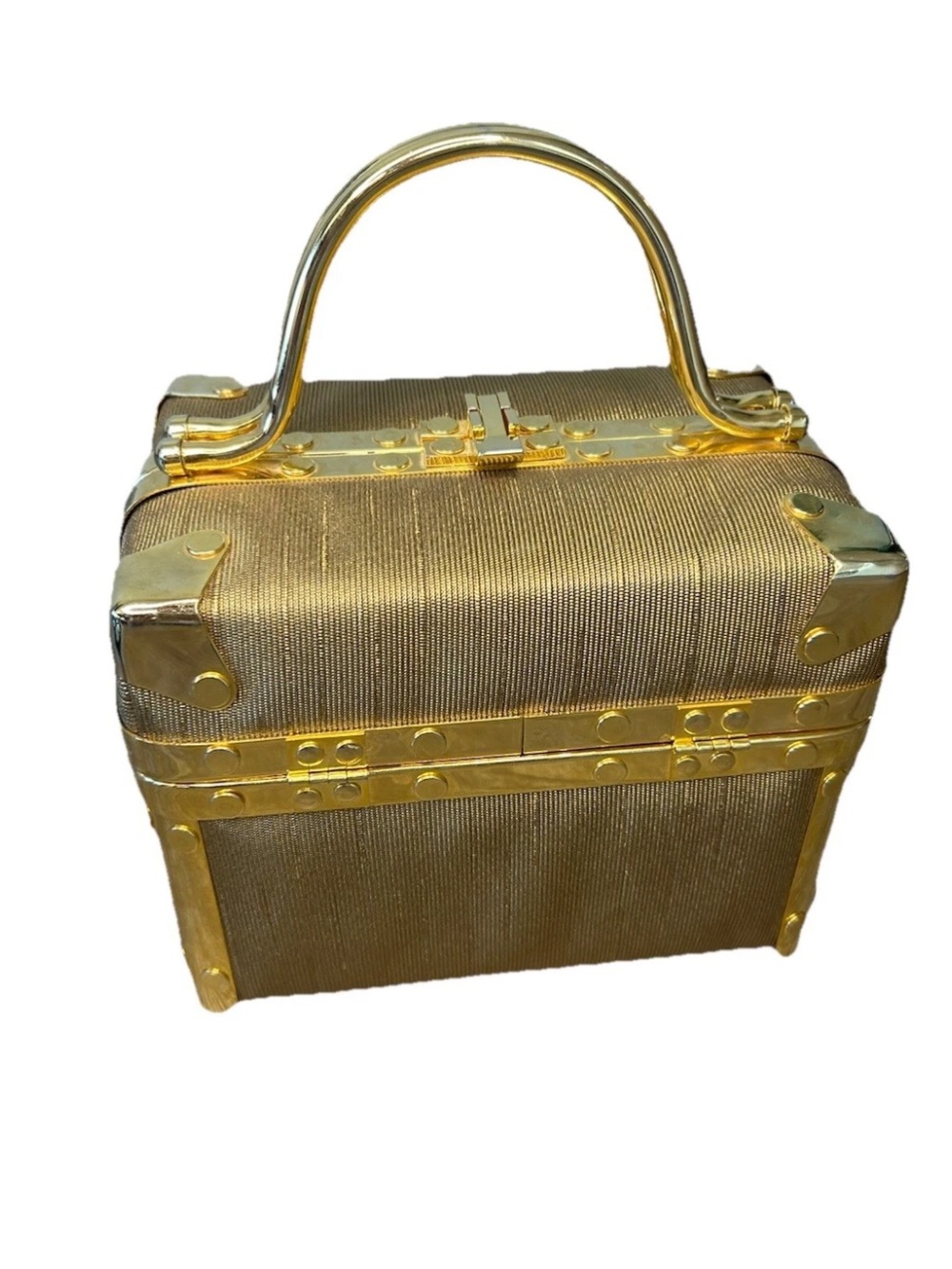 Vintage Gold Box Purse Hard Case Vanity Bag Train Case Glam Mod 60s